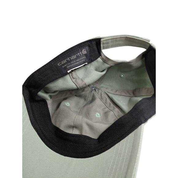 Carhartt Strapback Baseball Cap Green One Size Adjustable Leather Patch Cotton - Picture 4 of 5